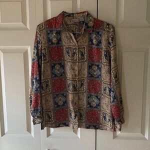 Tan Jay women's 14 button down blouse multi colored business or casual vintage